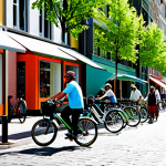 Sustainable City Life**

"A vibrant, eco-friendly city street bustling with people. Modern architecture integrates solar panels and green spaces. Citizens are using bicycles and electric vehicles. Shops display fair trade products. The scene emphasizes energy efficiency and comfortable living. Bright daylight, cheerful atmosphere, fully clothed pedestrians, safe for work, professional, perfect anatomy, correct proportions, appropriate content."

**