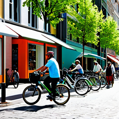 Sustainable City Life**

"A vibrant, eco-friendly city street bustling with people. Modern architecture integrates solar panels and green spaces. Citizens are using bicycles and electric vehicles. Shops display fair trade products. The scene emphasizes energy efficiency and comfortable living. Bright daylight, cheerful atmosphere, fully clothed pedestrians, safe for work, professional, perfect anatomy, correct proportions, appropriate content."

**