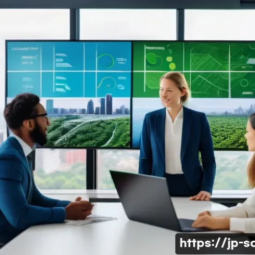 지속가능발전 전문가 연봉 - A diverse group of sustainability experts collaborating in a modern urban planning office, discussin...