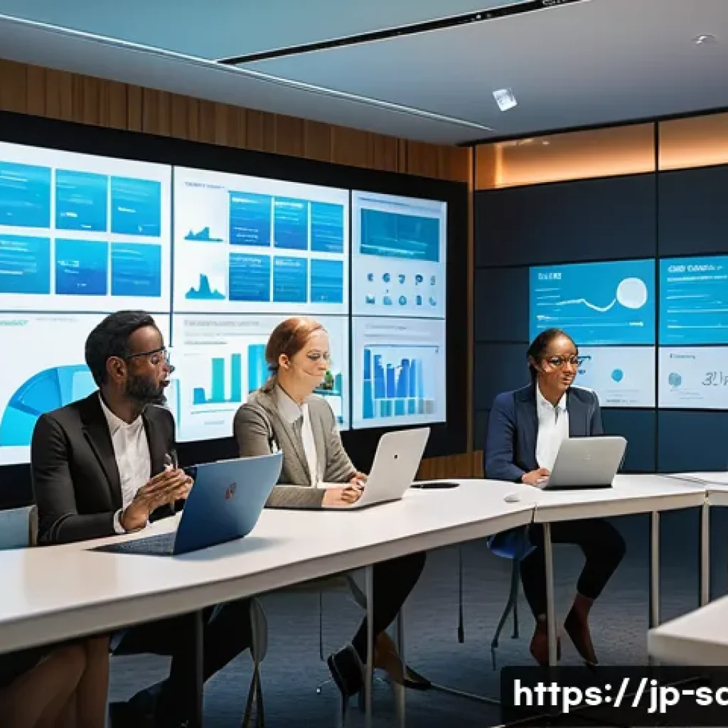 지속가능발전 전문가의 국제 업무 - A vibrant international project meeting scene set in a modern conference room, featuring diverse pro...