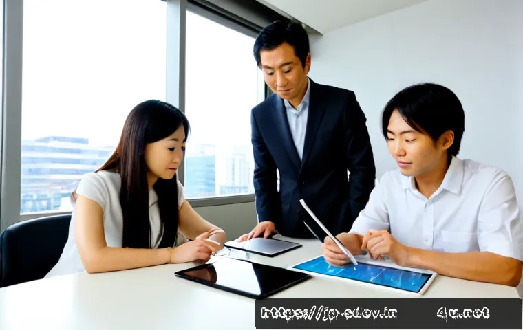 지속가능발전 전문가 업무 평가 기준 - Photorealistic Japanese sustainability consultant reviewing environmental performance with a diverse...
